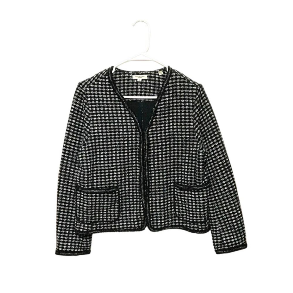 Max Studio London Tweed Jacket Women's Medium Black/White Pockets Old Money